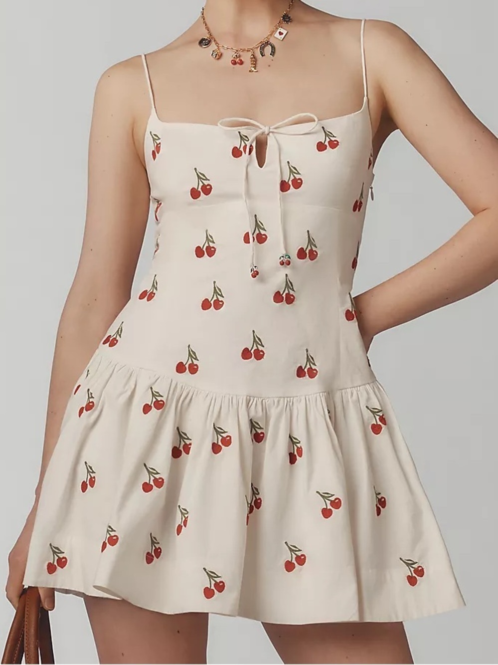 Anthropologie Maeve Sweetheart Drop-Waist Cherry Print Mini Dress - Picture 1 of 8